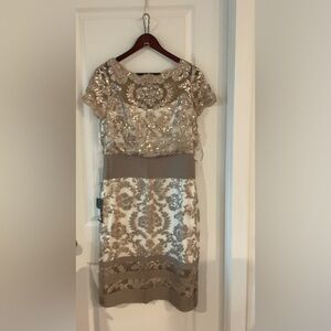 Tadashi Shoji Beige and Cream Midi Dress